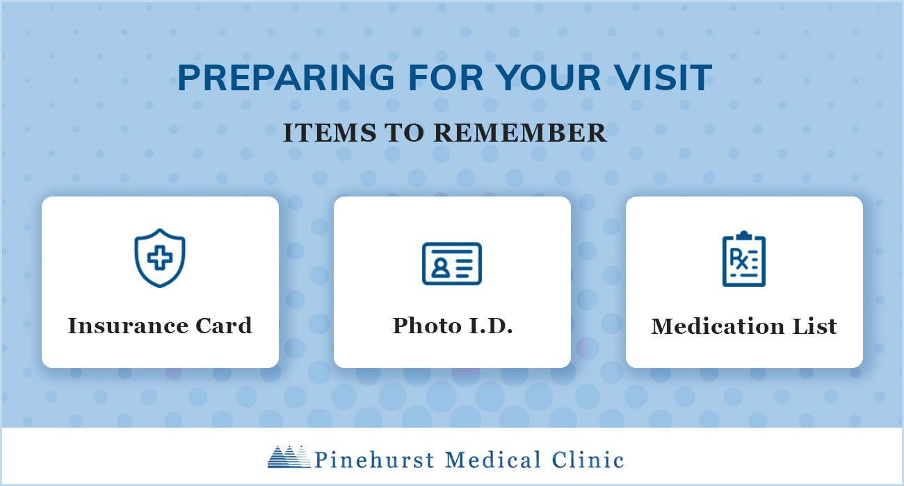 Preparing for your visit - items to remember: Insurance Card, Photo ID, and Medication List