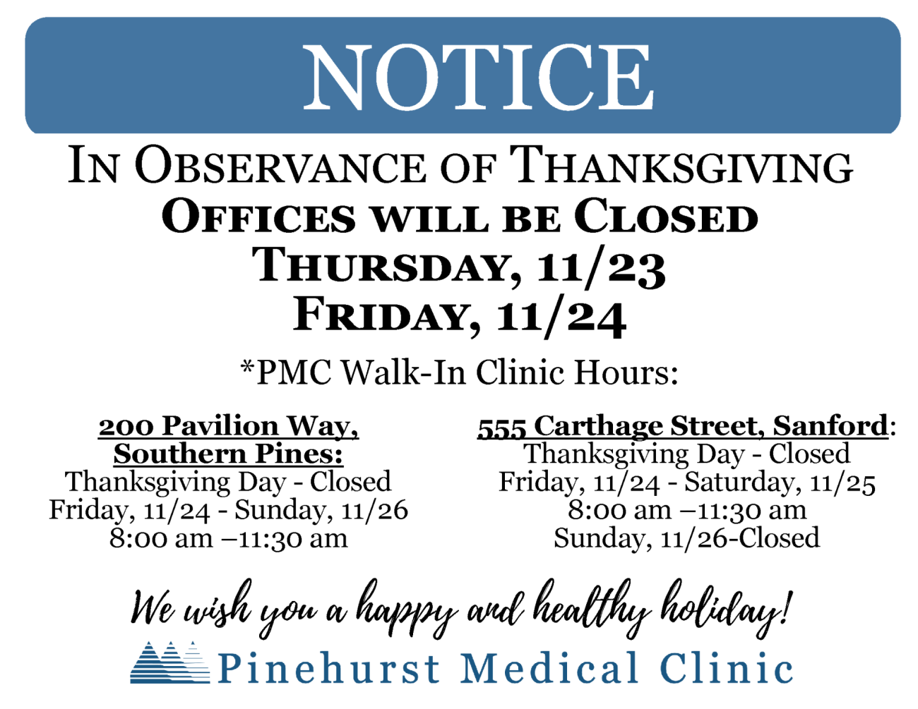 Primary and Specialty Health Care Services | Pinehurst Medical Clinic